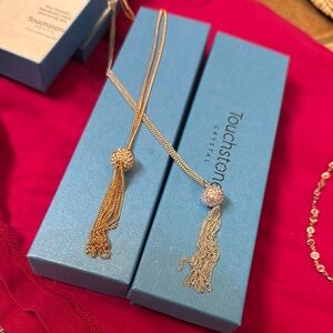 Touchstone Crystal Gold and Silver Tassel Necklace